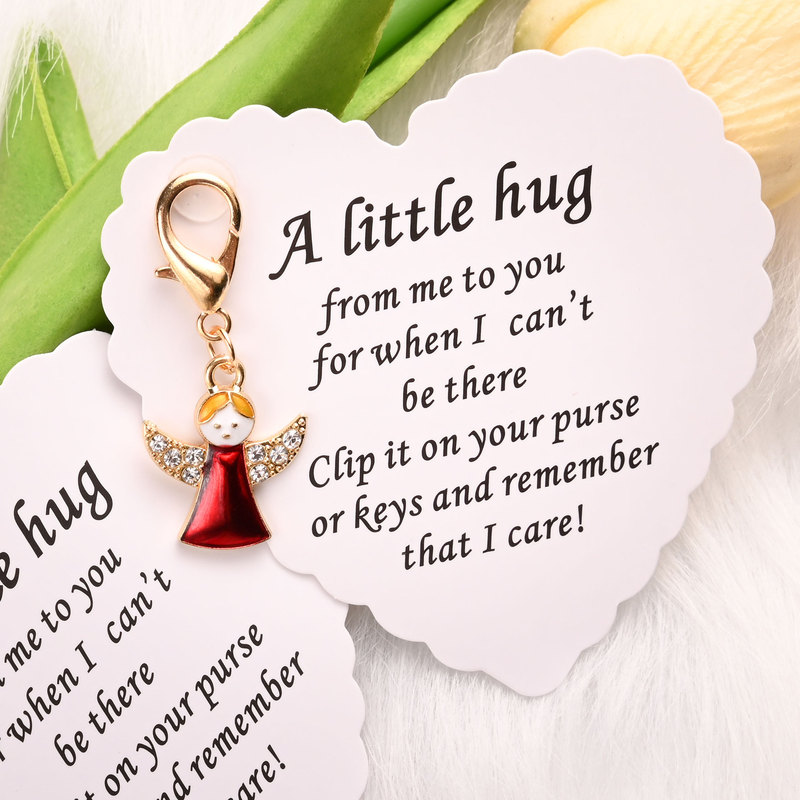 国境を越えた売れ筋 A Little Hug 英語祝福カード クリエイティブ レッド リトル エンジェル キーホルダー ペンダント ギフト|undefined