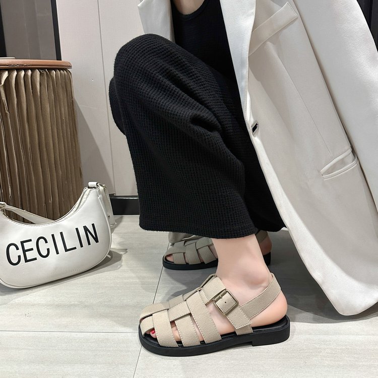 Sandali vintage con punta piatta da donna, primavera estate 2024, nuovi sandali alla moda con zeppa intrecciata e stivaletti romani da spiaggia_voghion.com