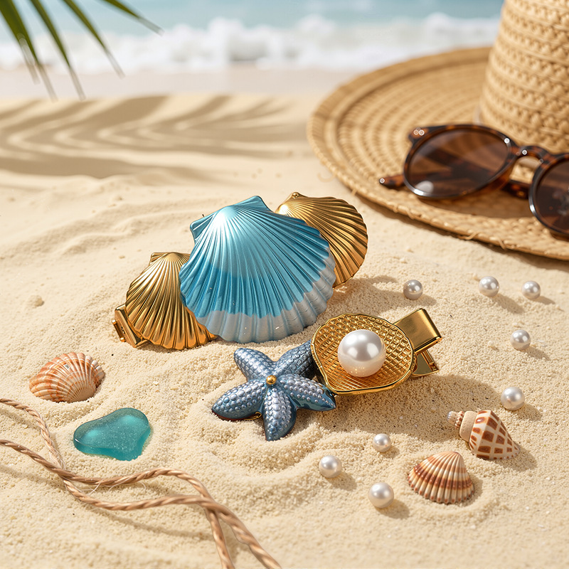 TENA Europa y los Estados Unidos nuevo estilo de vacaciones en el mar de color conchas broches de cabello de alta calidad exquisita lujosa marina al por mayor