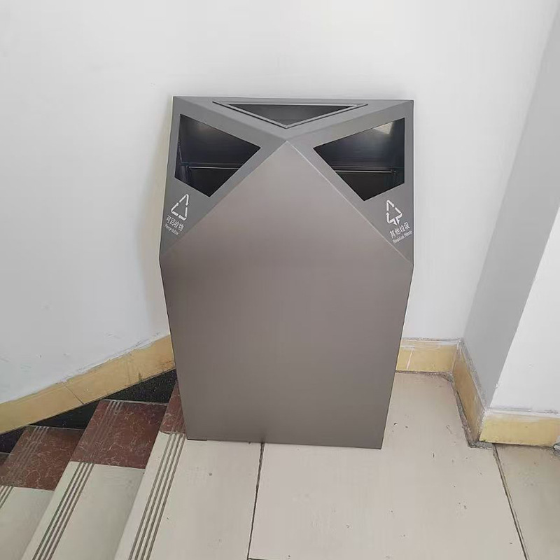 Unique Black Gold Rose Gold Stainless Steel Classified Trash Cans with Innovative Design for Walkways and Stairways, Single Bin for No-Smoking Areas