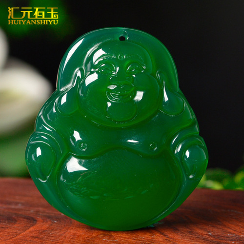 Ice green chalcedony pendant agate Guanyin Buddha pendant men and women jade Maitreya Buddha jade pendant live supply wholesale