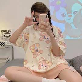 玲娜贝儿卡通圆领睡衣女短袖2025网红新款甜美家居服夏季两件套装