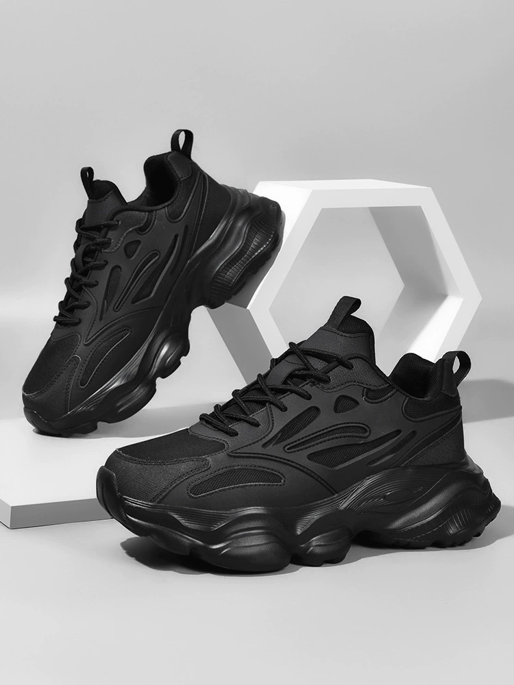 Cross-border large size new soft-soled sports shoes spring wear-resistant men's shoes black thick-soled casual shoes mesh dad shoes