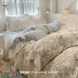 韩式花边床单四件套纯棉四季床笠被套床裙学生宿舍床上三件套