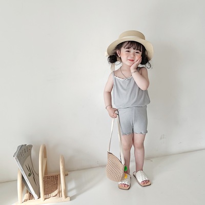 女童套装夏季2022新款韩版儿童短裤吊带套装软女宝宝家居服两件套|ms