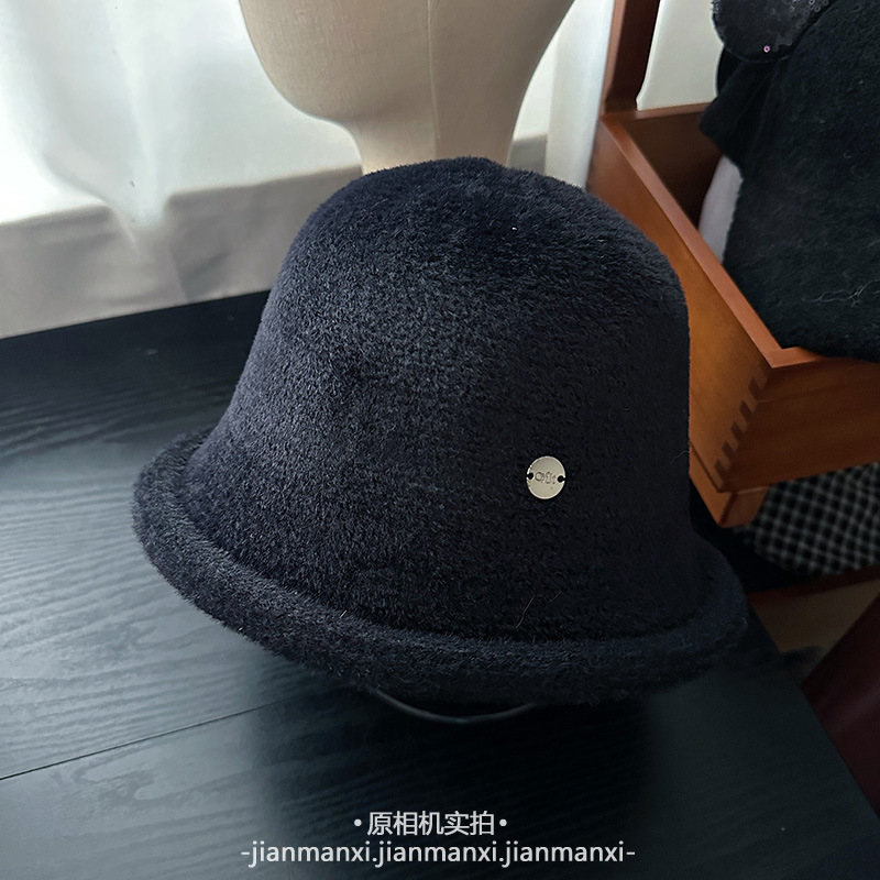 毛绒绒日系卷边盆帽女冬季加厚保暖盆帽优雅圆顶淑女帽子简约纯色|undefined