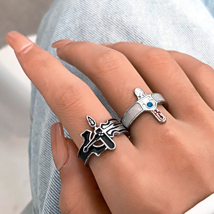 Retro Geometric Alloy Plating Open Ring