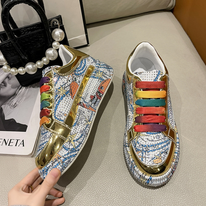 Colorful Rhinestone Graffiti Sports and Leisure Women's Sneakers Breathable Low-Top Spring and Autumn New Dad Shoes Fashionable Women's Shoes Colorful Rhinestone Graffiti Sports and Leisure Women's Sneakers Breathable Low-Top Spring and Autumn New Dad Shoes Fashionable Women's Shoes