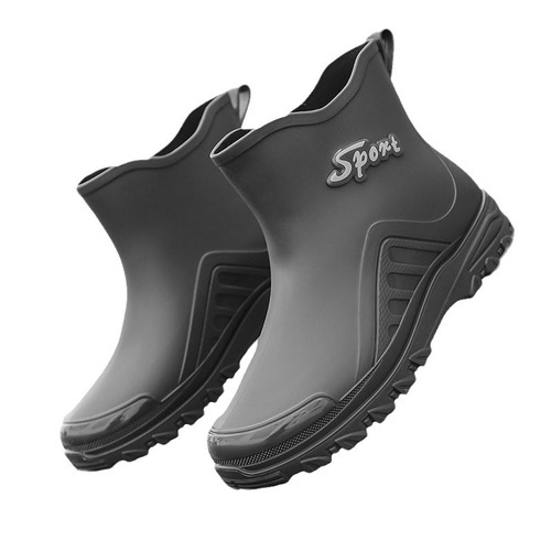 Stylish Short-Cap Rain Boots for Men, Slip-Resistant and Waterproof, Kitchen Rubber Shoes, Car Washing, Construction, Durable Water Boots with Fleece Lining for Warmth