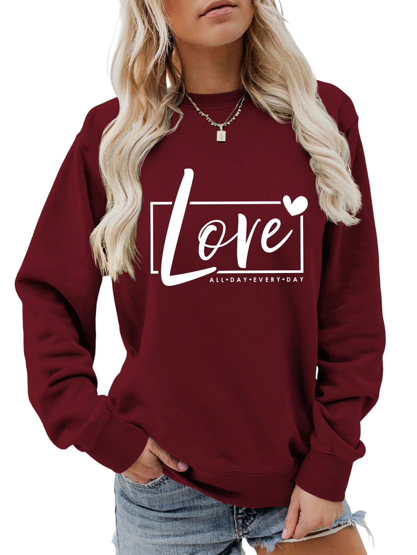 Women's Hoodies Long Sleeve Printing Basic Streetwear Letter Heart Shape display picture 16