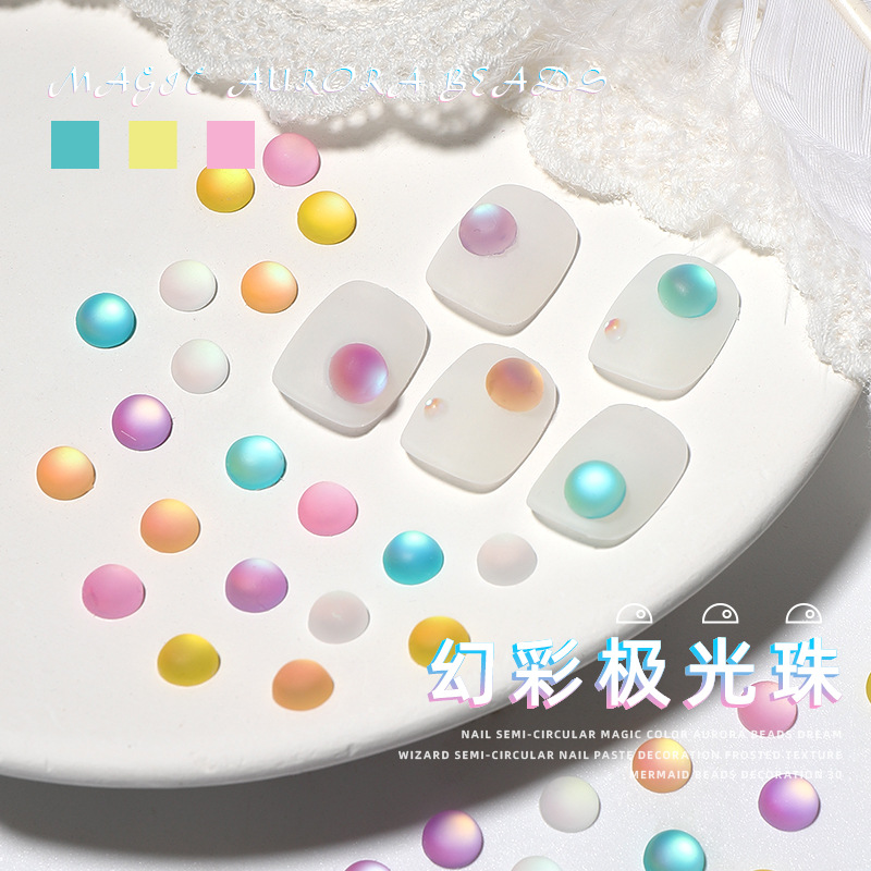 Nueva manicura helado semicírculo cuentas de pescado color mágico Aurora sueño cielo estrellado uñas joyería textura tamaño mezclado 30 unidades