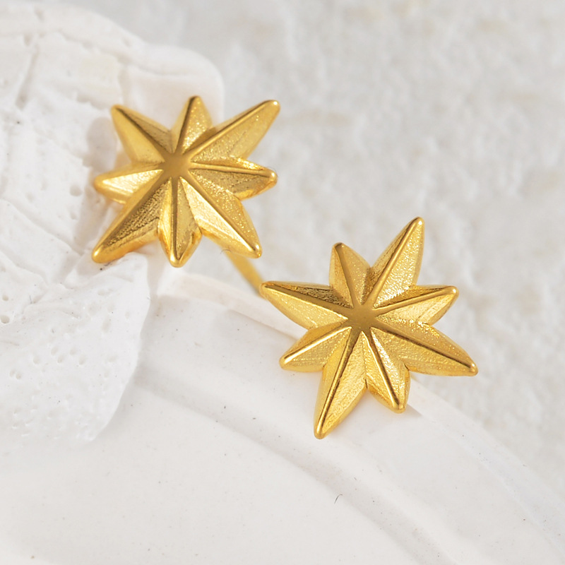 Women's Gender PVD Coated Real Gold Plated 18K Gold Sun Moon 304 Stainless Steel Vintage Style Classic Style Waterproof Non Tarnish Small Stud Earrings