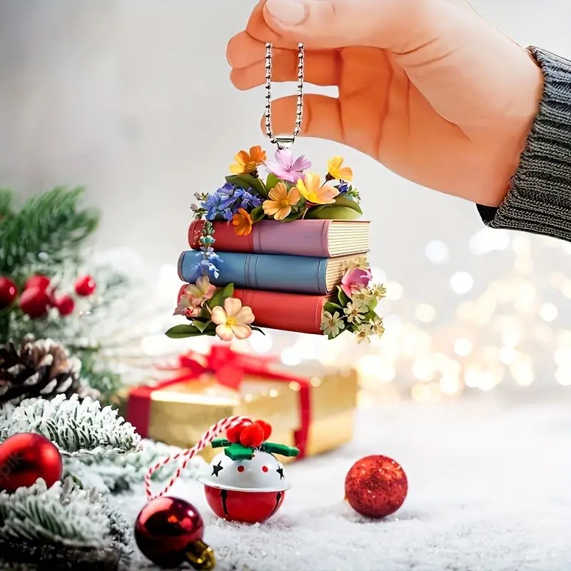Nuevos productos transfronterizos creativos entusiastas del libro forma de acrílico plano árbol de Navidad decoración de automóviles para el hogar image 2