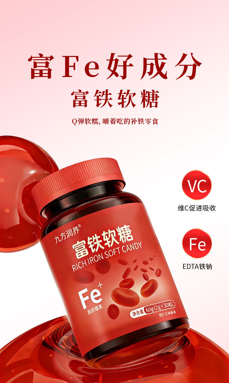Iron Gummy Vitamins for Women 30 Count Gel Candy Daily Wellness Support overview