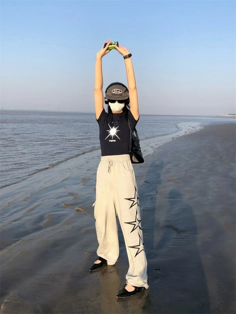 Title 9, Kadın Yıldız İşlemeli Geniş Paça Pantolon, şık ...