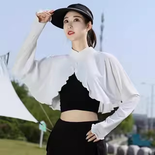 Ice Silk Sun Protection Cape with Integrated Sleeves for Women, New Summer Outerwear for Driving and Cycling, Short Coat Cape