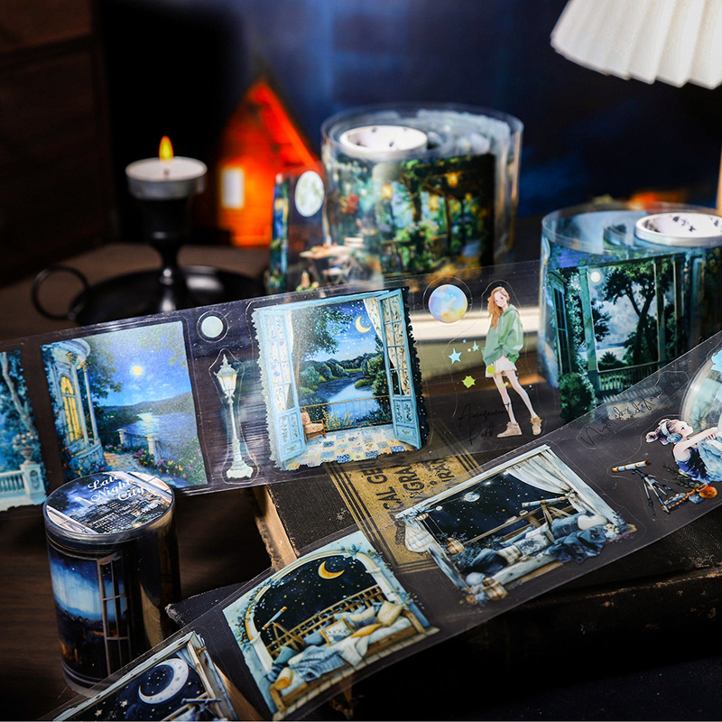 Ketchup Girl PET Die-Cut Tape Encuentro en la noche serie de escenas nocturnas temáticas de la cuenta de mano de cinta de paisaje