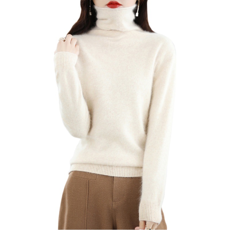 New Autumn and Winter Women's Loose Pile Turtleneck Cashmere Pullover Short Mink Knitted Sweater Bottoming Sweater Cardigan