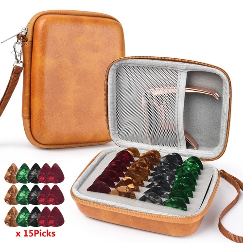 Guitar Pick Storage Box Guitar Accessories Storage Bag + 15 Picks Guitar Pick Holder Case