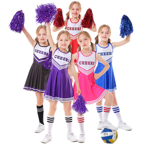 Children's Cheerleading Uniforms Foreign Trade Supply Five Colors CHEERS Sleeveless Football Baby Cheerleading Skirt Women's Socks