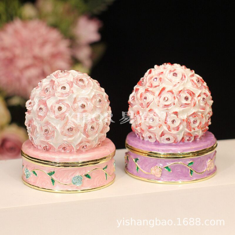 Metal Enamel Jewelry Box Xiaohongshu Hot-Selling Rose Embroidered Ball Creative Ornaments Simple Modern Exquisite Gifts