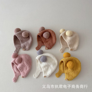 Korean Style ins Autumn and Winter New Baby Ear Protection Cap Warm Cold-proof Cap Comfortable Baby Double Ball Soft Waxy Baotou Cap Trendy