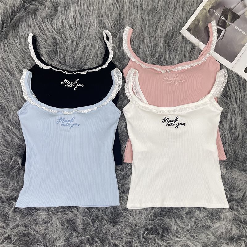 Hot Girl Lace Splicing Long Camisole for Women with Breast Pads for Slimming and Beautiful Back for Women to Wear as Outerwear Tops for Women Hot Girl Lace Splicing Long Camisole for Women with Breast Pads for Slimming and Beautiful Back for Women to Wear as Outerwear Tops for Women
