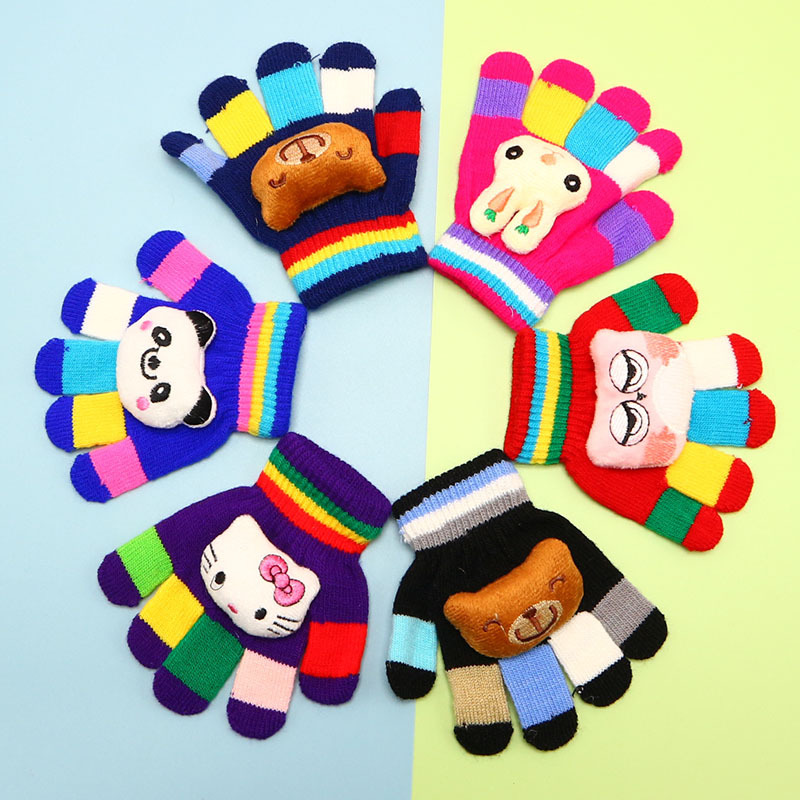 Children's cartoon thin knitted winter gloves for early age for boys