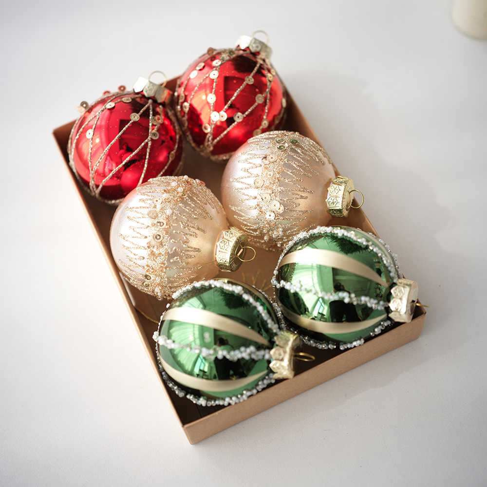 Bolas pintadas transfronterizas 8CM bola transparente donuts sandía bola set decoración de Navidad bobinado bola hecha a mano