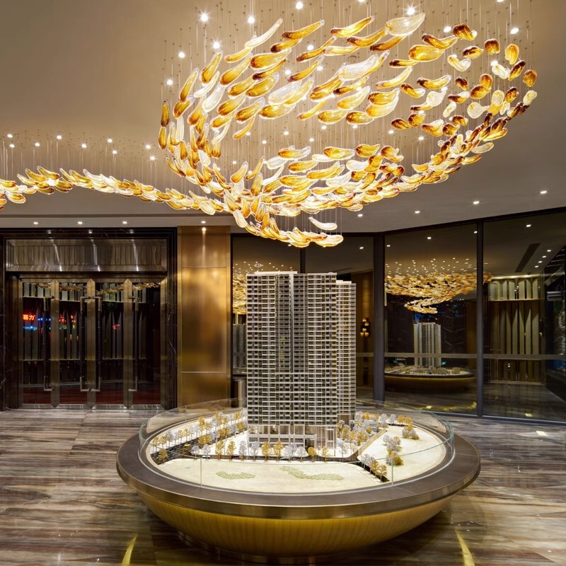 天恒ホテルロビーシャンデリア営業部サンドテーブル宴会場ガラスショッピングモールモダンシンプルクリエイティブ装飾ランプ|undefined