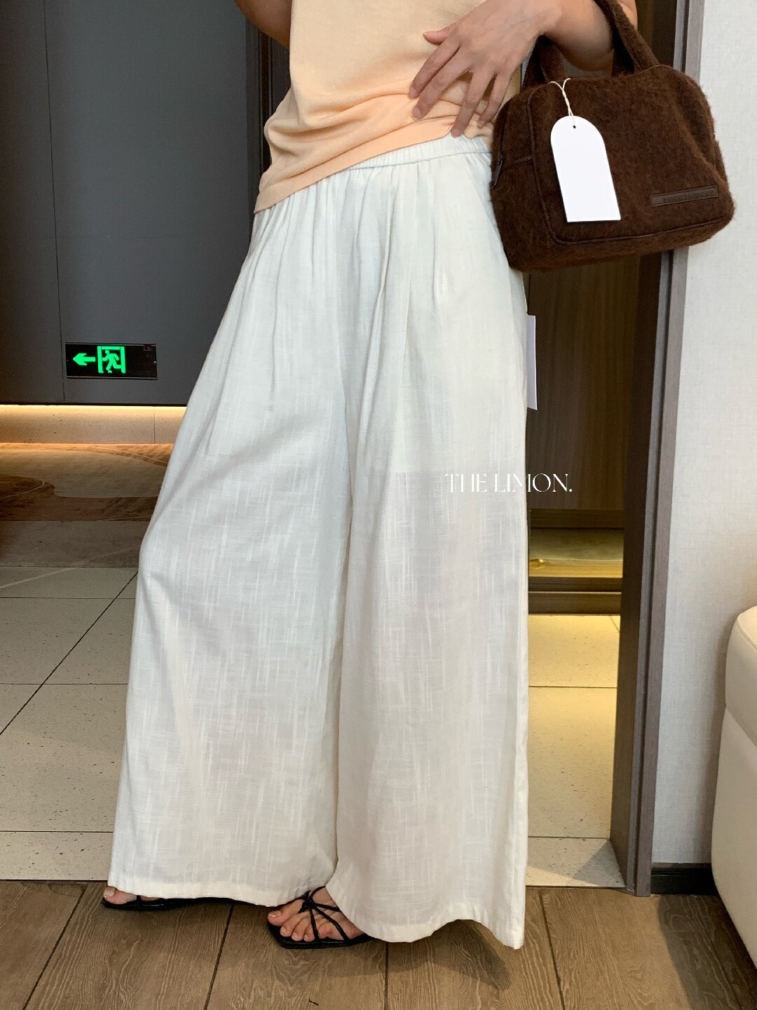 Quần ống rộng nữ vải linen phối cotton dáng suông mùa hè — Xám gạo, Xanh xám nhạt, Xanh đen, Cam bí ngô chi tiết 23
