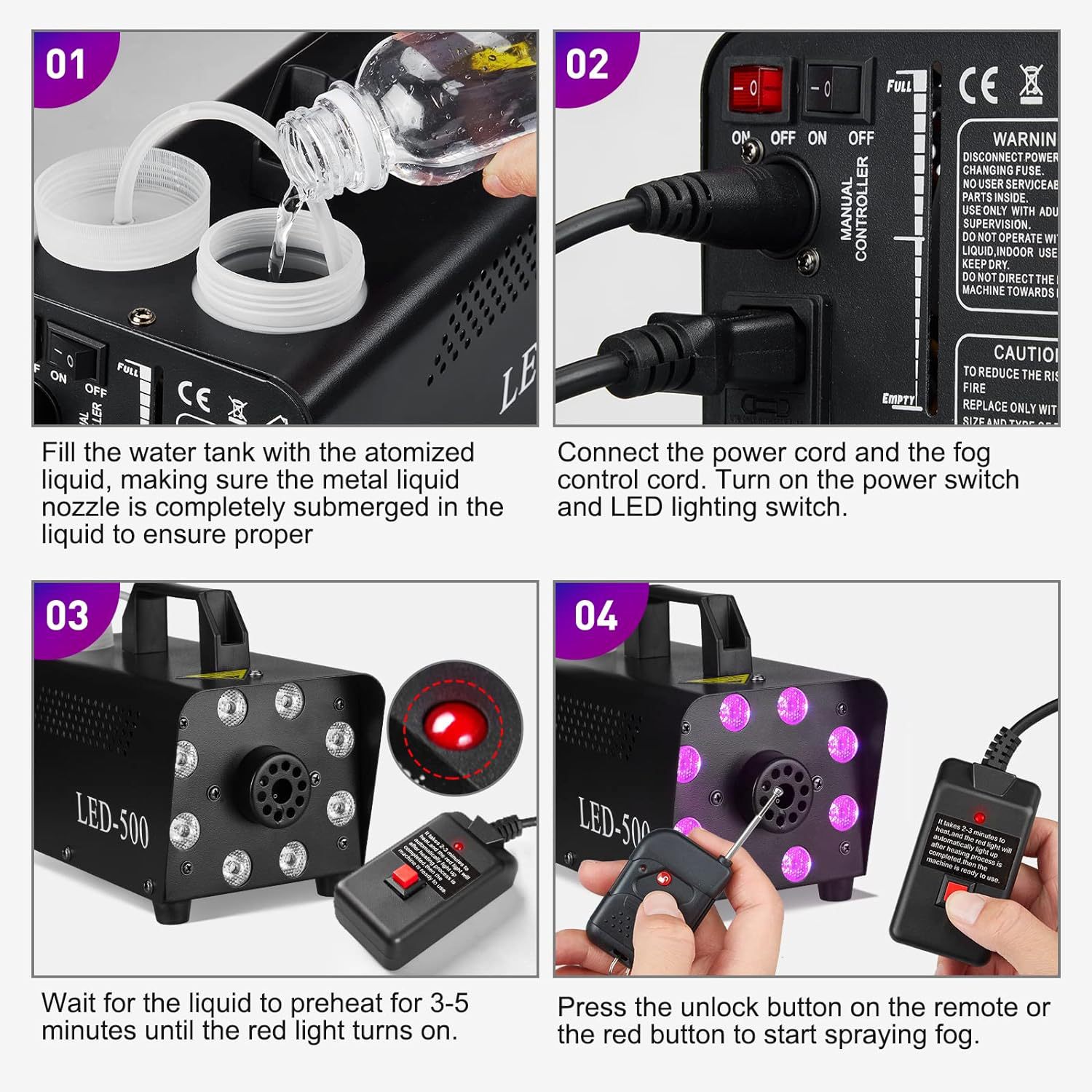 Nuevo ocho luces led500w máquina de humo color ajustable máquina de humo de Halloween habitación bar máquina de humo iluminación de la etapa