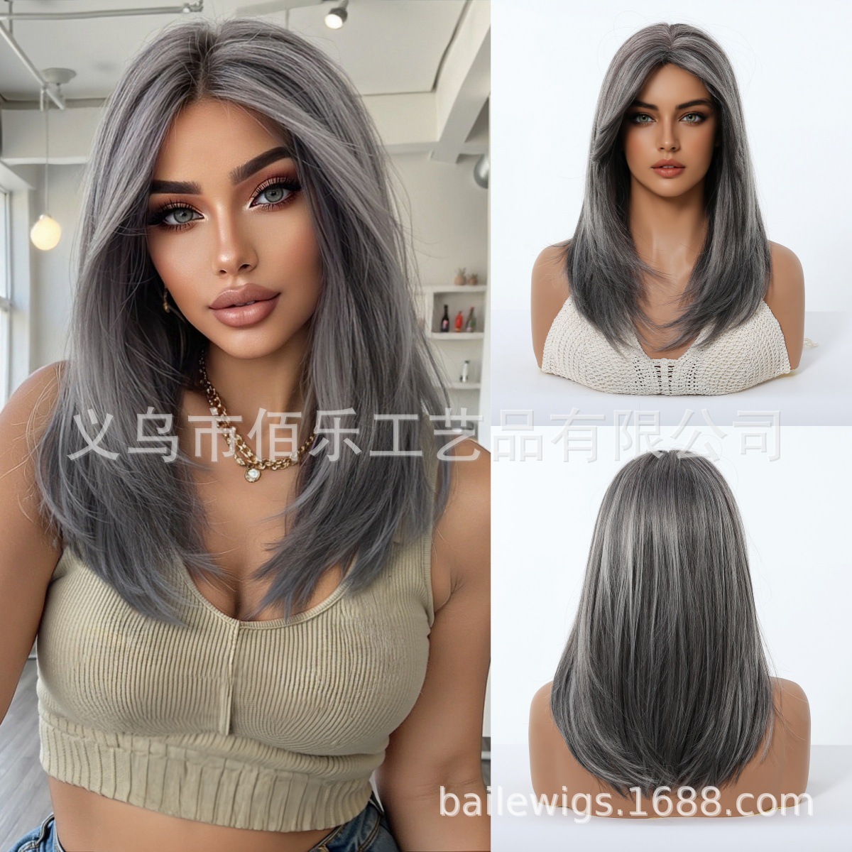Nuevo negro Rosa flequillo larga recta gradiente de pelo fibra química SEDA NATURAL peluca femenina tocados pelucas fabricante en stock image 14