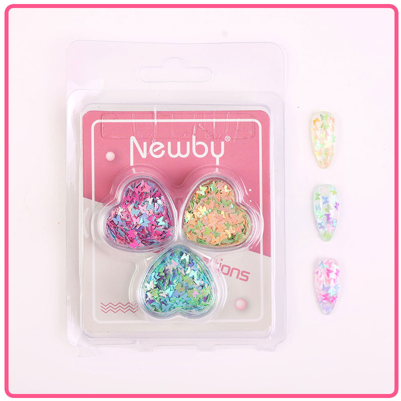 Arte de uñas Aurora mariposa lentejuelas irregulares láser corazón lentejuelas brillo de uñas color mágico accesorios de joyería en caja