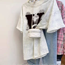 【原版质量】特大码300斤扎染纯棉短袖t恤女夏美式潮牌字母印花上