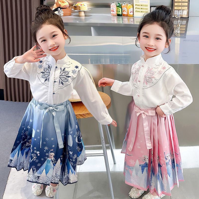 Girls' Hanfu Mamian Suit 2025 New Style Spring Autumn Summer Children's New Chinese Style Elsa Princess Hanfu Dress Ancient Style