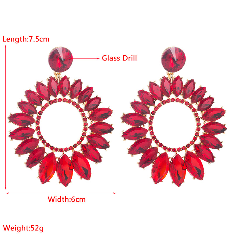 Fashion Large Alloy Inlaid Glass Drill  Hollowed-out Flower-shaped Earrings Wholesale display picture 1