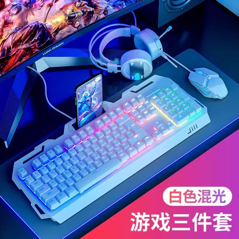 Teclado luminoso con cable, ratón, juego de auriculares, sensación mecánica elevada, teclas punk para ordenador de escritorio y portátil