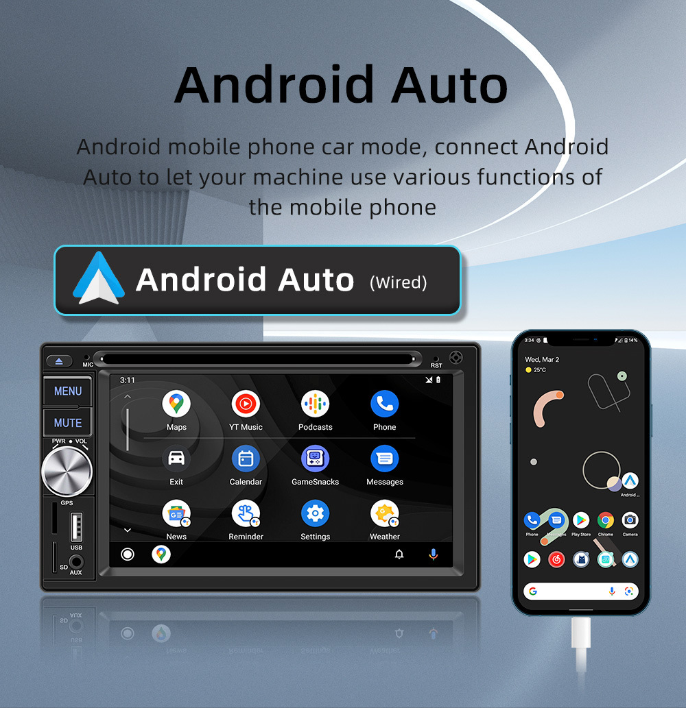 Wired Carplay 6.2inch Dual-Station Car Dvd Cd Bluetooth Mp5 Player Hd Reversing Image 12V