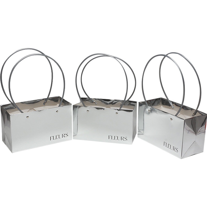 Serie de plata espejo caja portátil tienda de flores materiales hechos a mano bricolaje arreglo de flores caja de flores impermeable bolsa de ramo