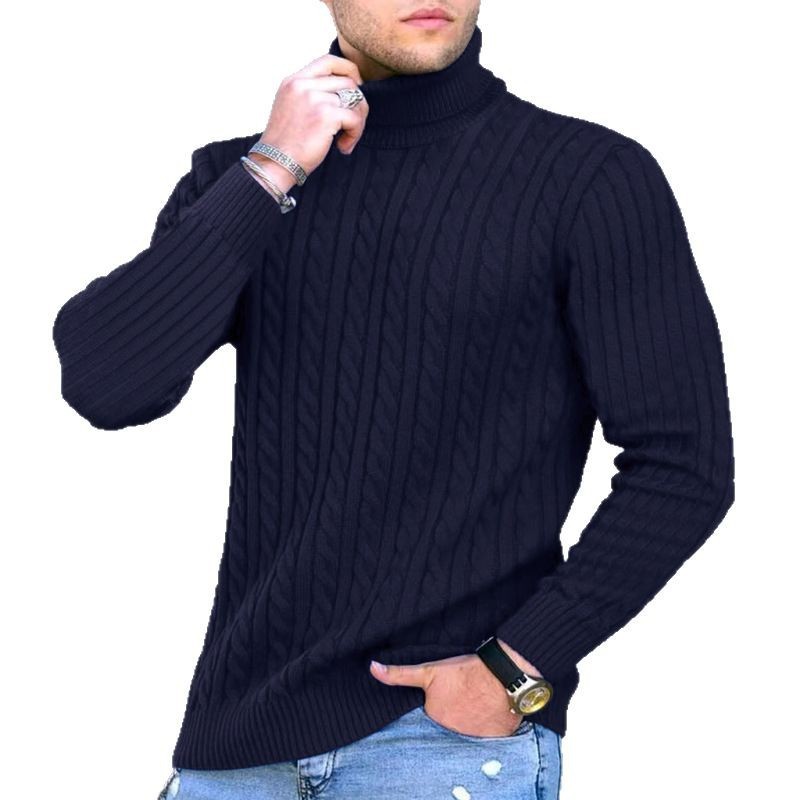 2022 invierno Comercio exterior turtleneck Twist manga larga casual de los hombres de cuello alto de punto de los hombres camisa de fondo de Europa y América Amazon