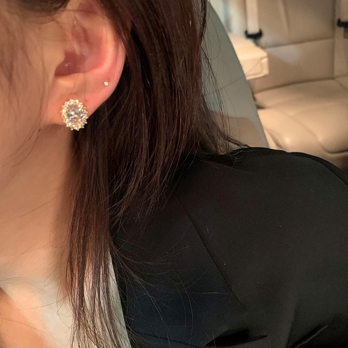 S925 silver needle pigeon egg gentle temperament light luxury zircon earrings niche design earrings women's high-end earrings