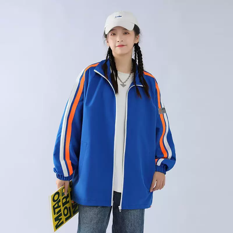 跨境春秋夹克女款宽松立领运动港风工装休闲百搭情侣潮牌春秋外套
