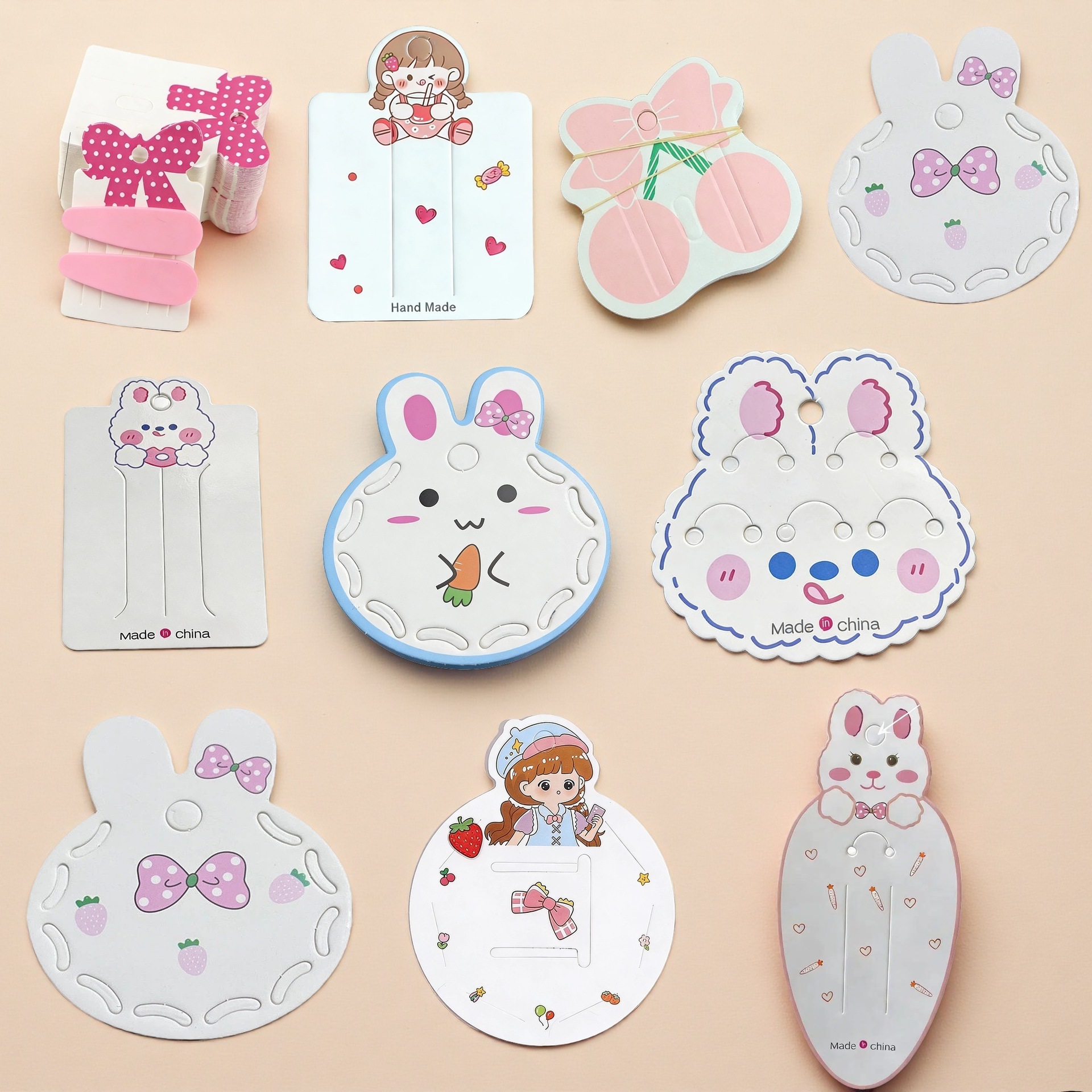 Niños de la serie rosa de dopamina caramelo color multi-cartón clip de agarre DIY clip de mariposa embalaje de papel de cartón blanco