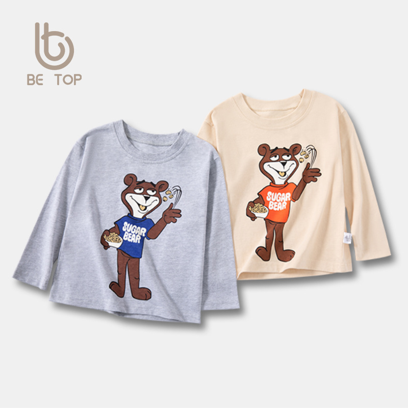Ropa infantil transfronteriza, camiseta de manga larga para niños, nueva camiseta de base para niños de otoño, ropa de bebé, dibujos animados, INS, un cabello