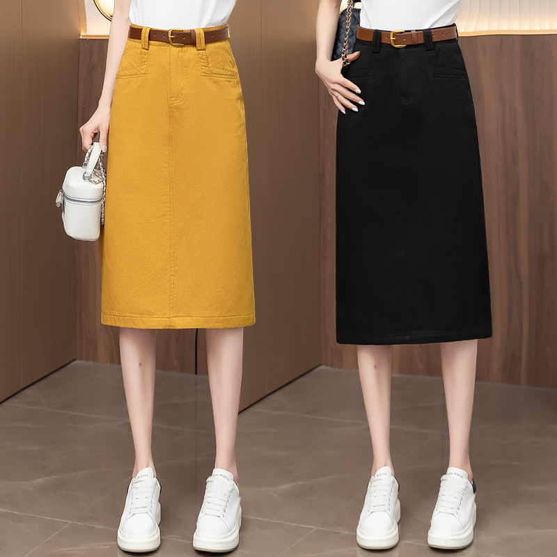 Summer thin yellow denim skirt