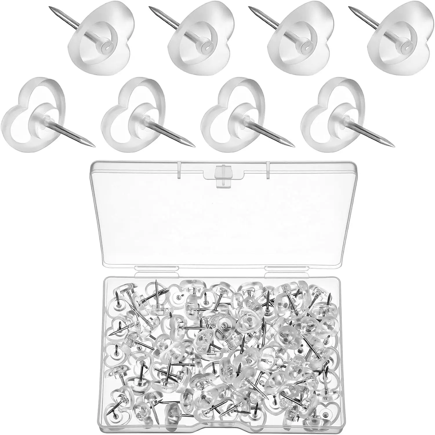 白色心形图钉创意办公用品桌面装饰便签钉多功能大头针收纳盒套装