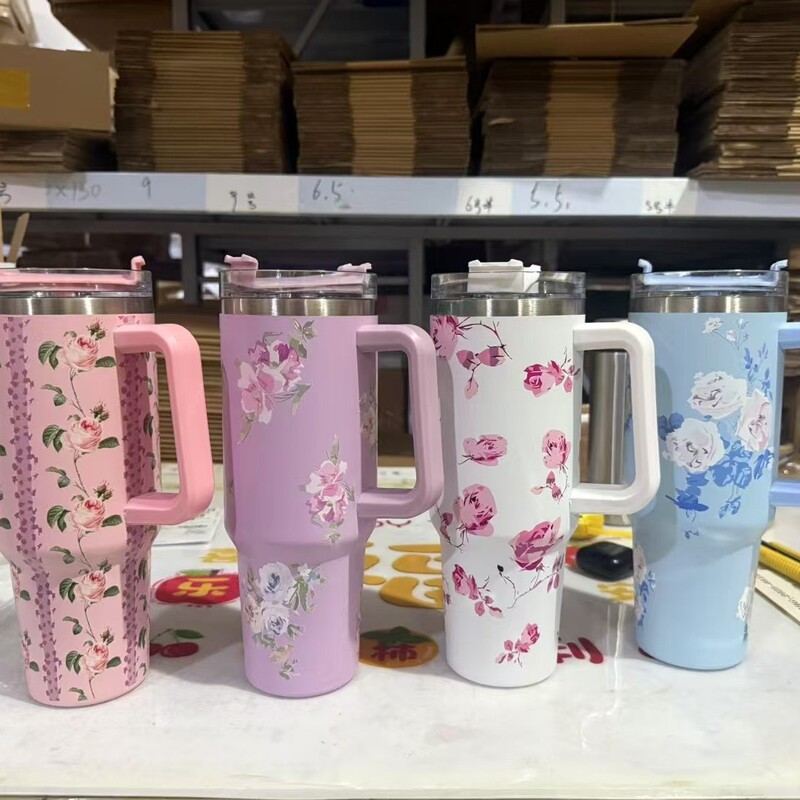 印花新款40oz汽车杯巨无霸冰霸杯便携手柄杯大容量吸管水杯3DUV印|undefined