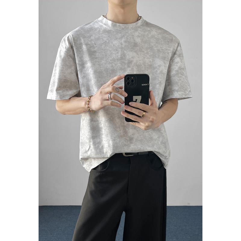 Summer New Tie-Dye High-End Short-Sleeved T-Shirt Men's T-Shirt Round Neck Quick-Drying Inner Layering Shirt Couple Tops