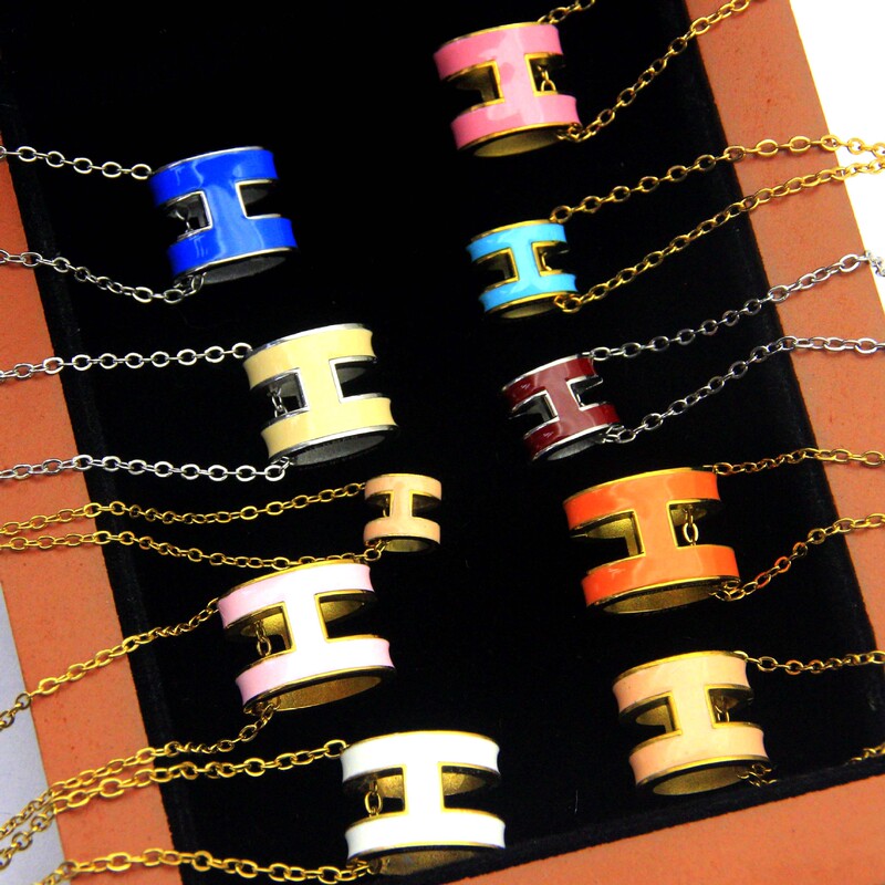 French-Style Light Luxury H Letter Necklace, Various Sizes, Niche Design, Enamel Drip Necklace, Enamel Collarbone Chain, Autumn Necklace